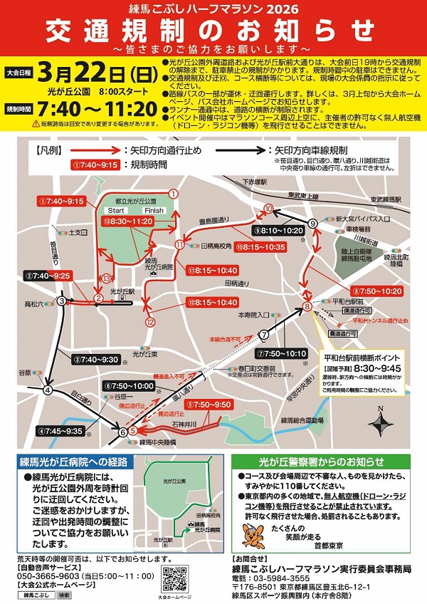 練馬こぶしハーフマラソン2026交通規制のおしらせ